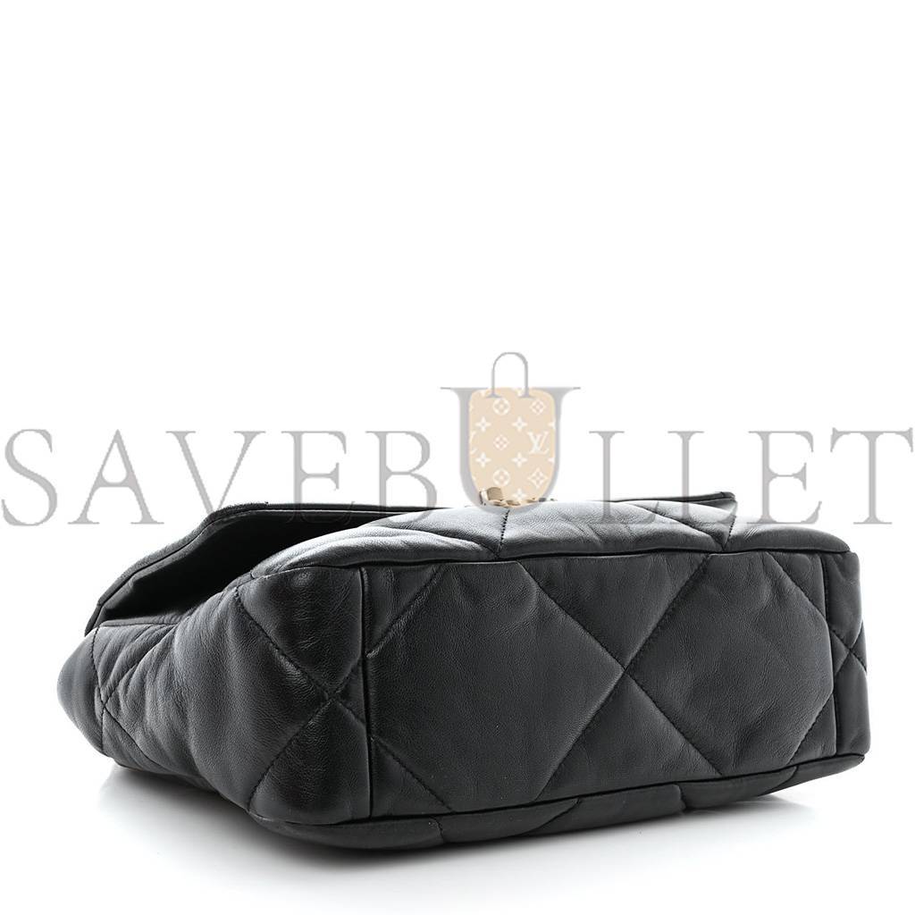 CHANEL MASTER LAMBSKIN QUILTED MEDIUM CHANEL 19 FLAP BLACK AS1160 (26*16*9cm)